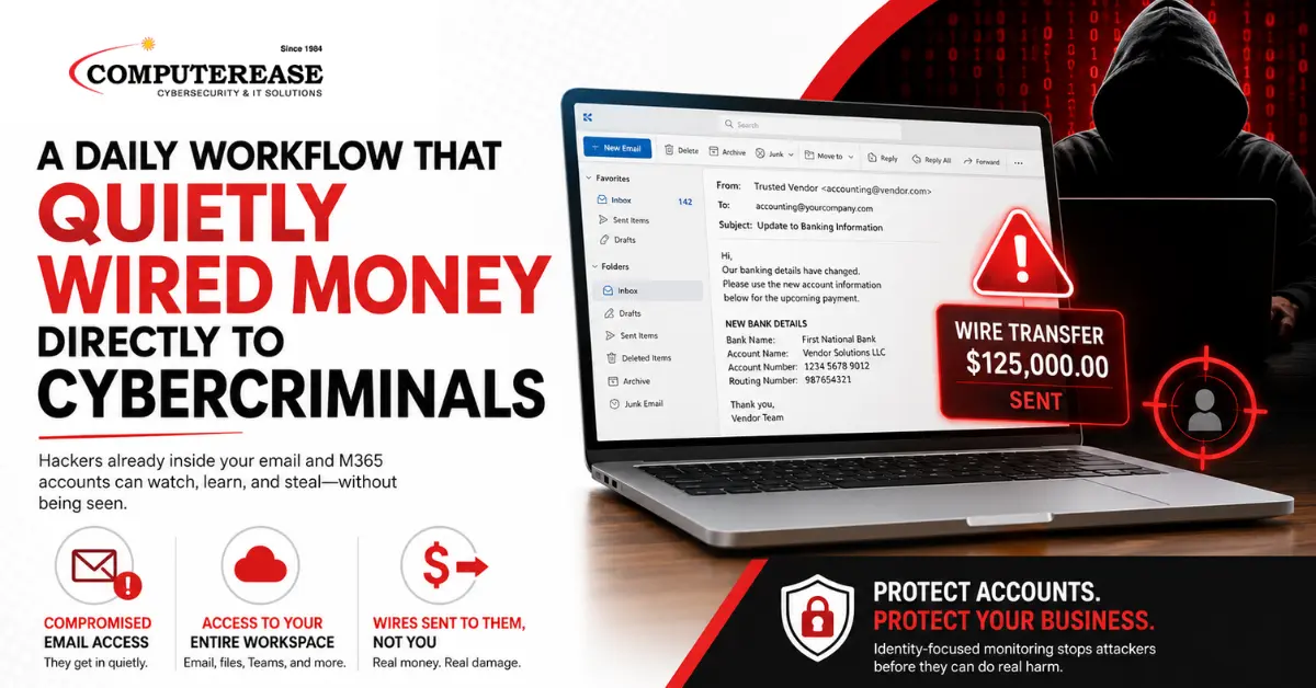 Employee unknowingly sending wire payment after email account compromise