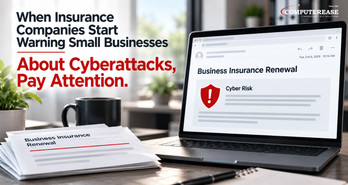 Small business owner reviewing cyber insurance and cybersecurity risks
